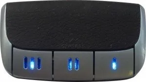 A black and silver round box with blue lights