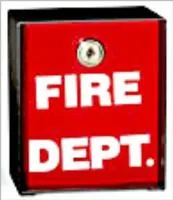 A fire department box with the words " fire dept ".