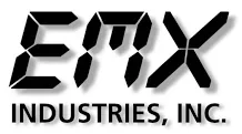 A black and white image of the logo for emax industries, inc.