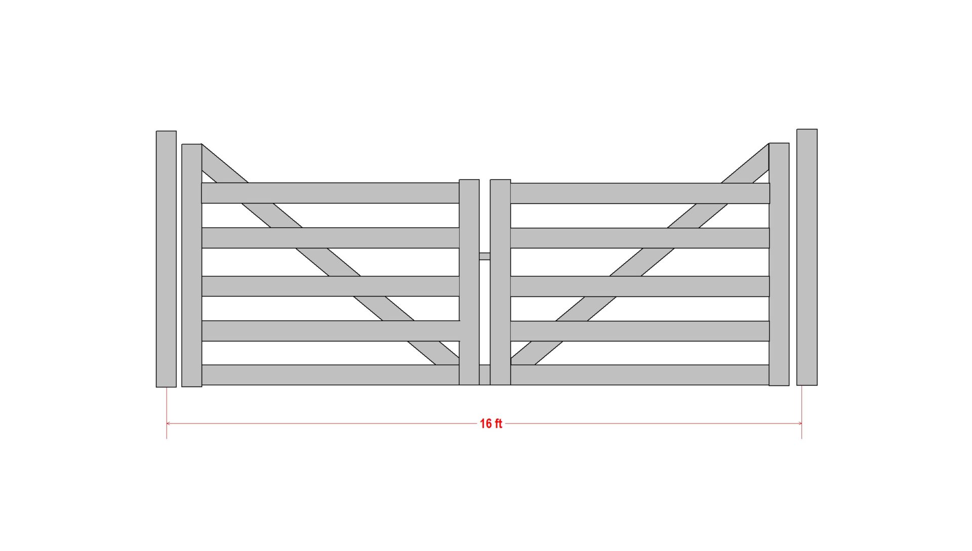 A drawing of the front view of an open gate.