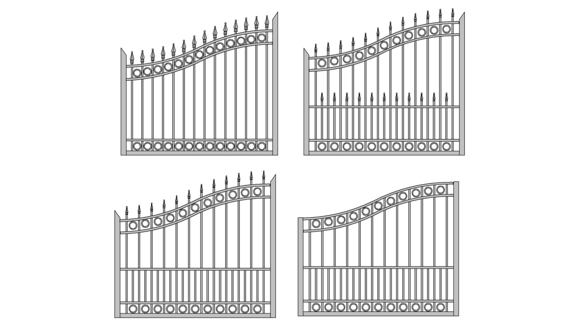 Four ornate wrought iron gate designs.